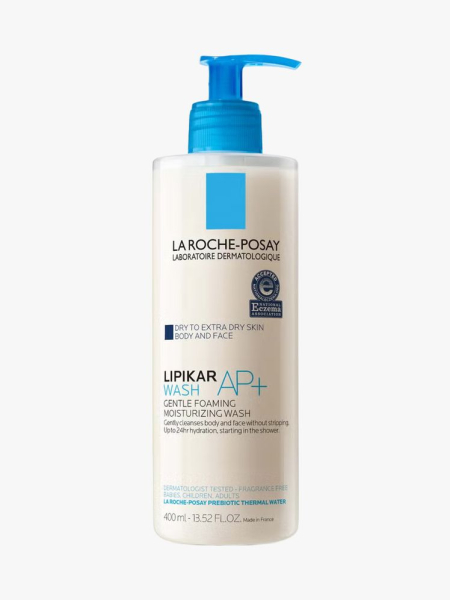 La Roche-Posay Lipikar AP Moisturizing Body & Face Wash  in branded component on a light gray background